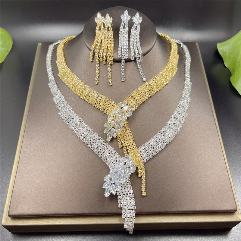 Silver Color Rhinestone Crystal Bridal Jewelry Sets