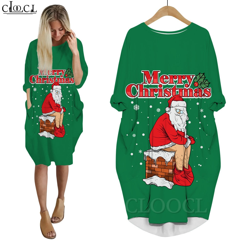 Long Sleeve 3D Print Christmas Dress