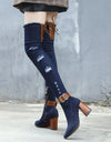 Denim Over The Knee Stretch High Heel Pointed Toe Boots