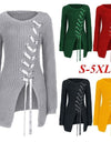 Long Thick Casual Lace-up Sexy Split Sweater With Side Slits