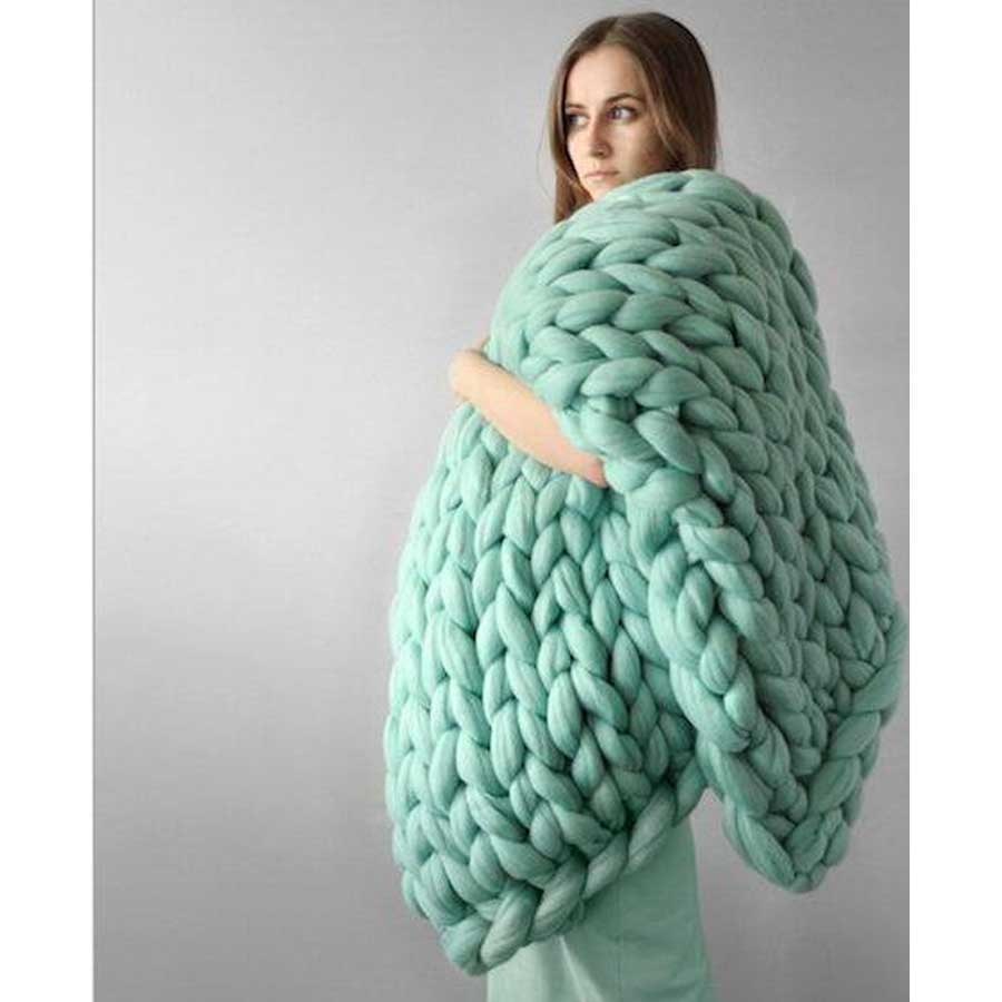 Thick knitted wool blanket