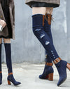 Denim Over The Knee Stretch High Heel Pointed Toe Boots
