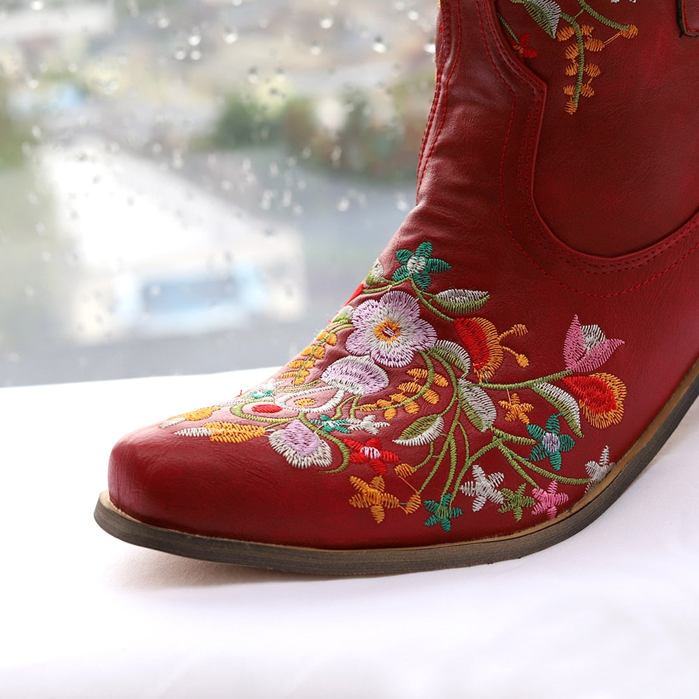 Low Heel embroidered Design Western Short Boots