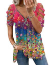 V-Neck Zipper Blouse Pullover