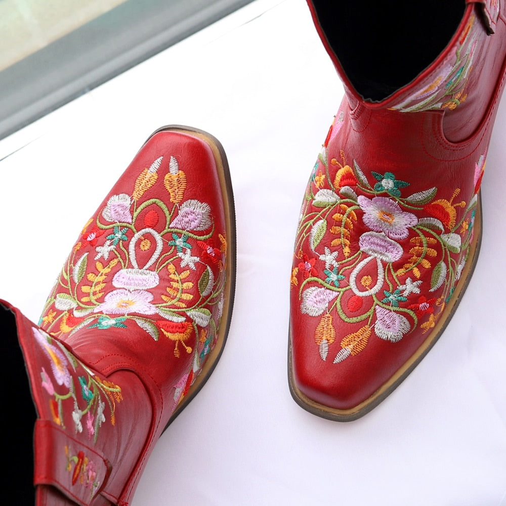 Low Heel embroidered Design Western Short Boots