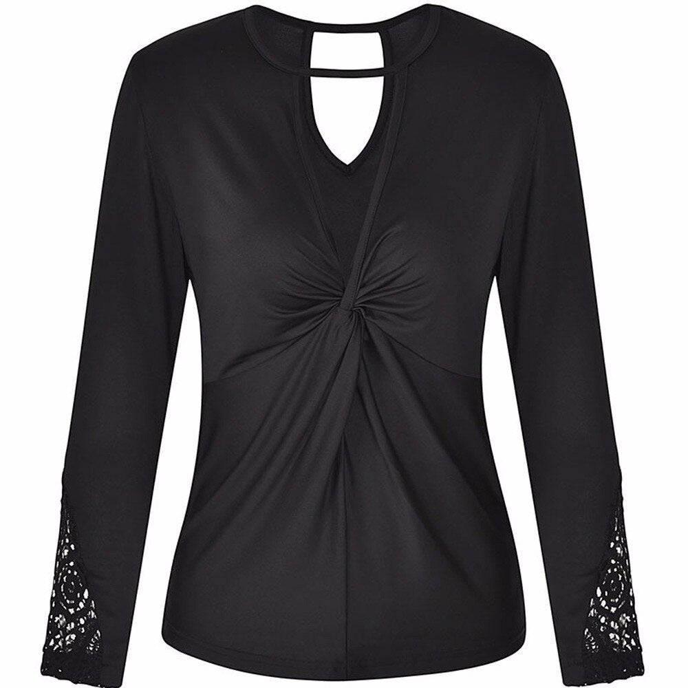 Lace Long Sleeve Casual V-neck
