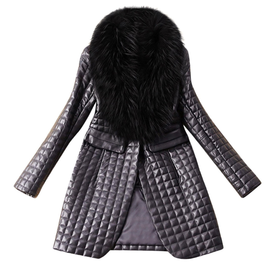 Warm Long Sleeve Faux Leather Fur Coat