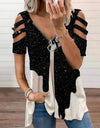 V-Neck Zipper Blouse Pullover