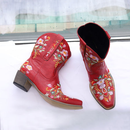 Low Heel embroidered Design Western Short Boots
