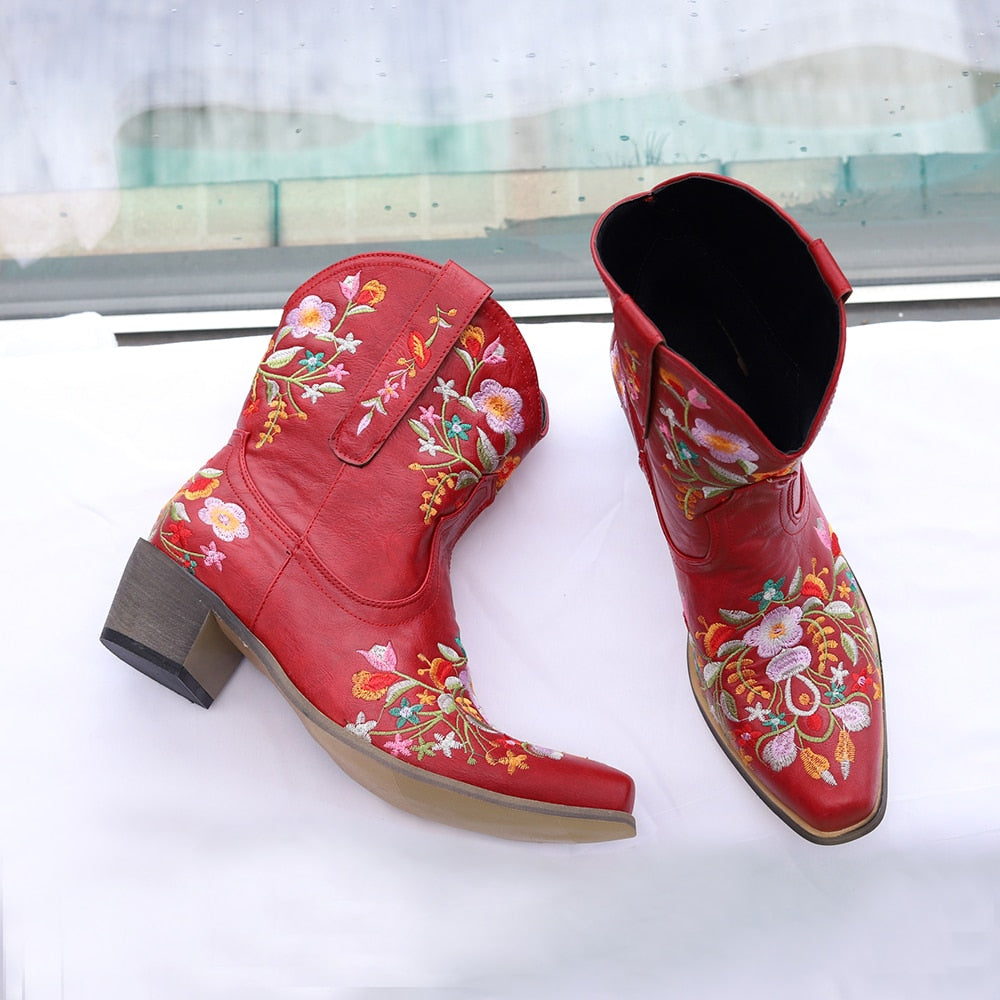Low Heel embroidered Design Western Short Boots