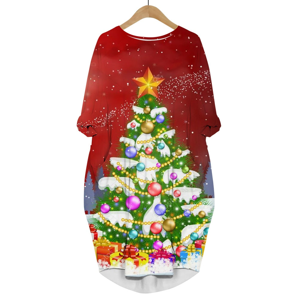 Long Sleeve 3D Print Christmas Dress
