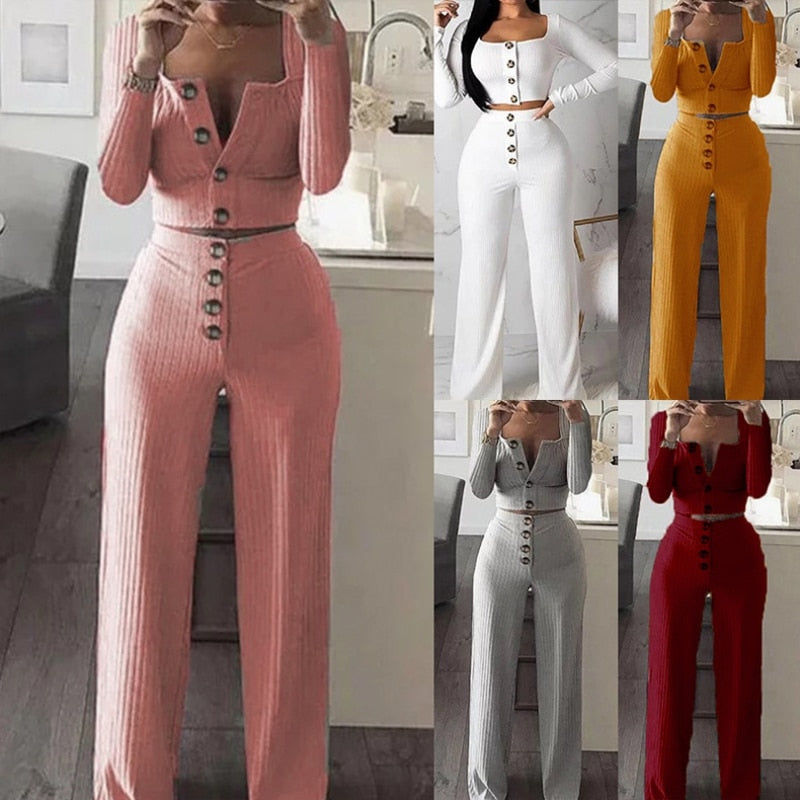 2 Piece Long Sleeve Cardigan Knitted Suit