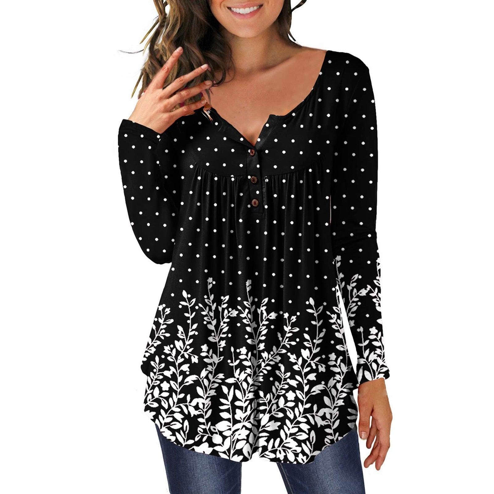 Round Neck Button tunic blouse