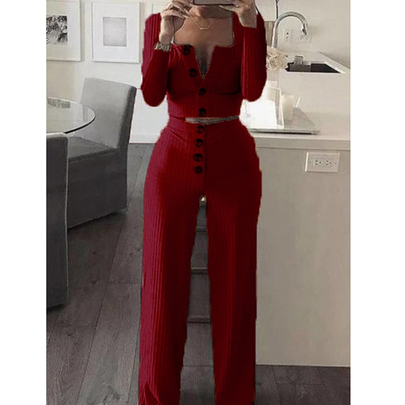 2 Piece Long Sleeve Cardigan Knitted Suit