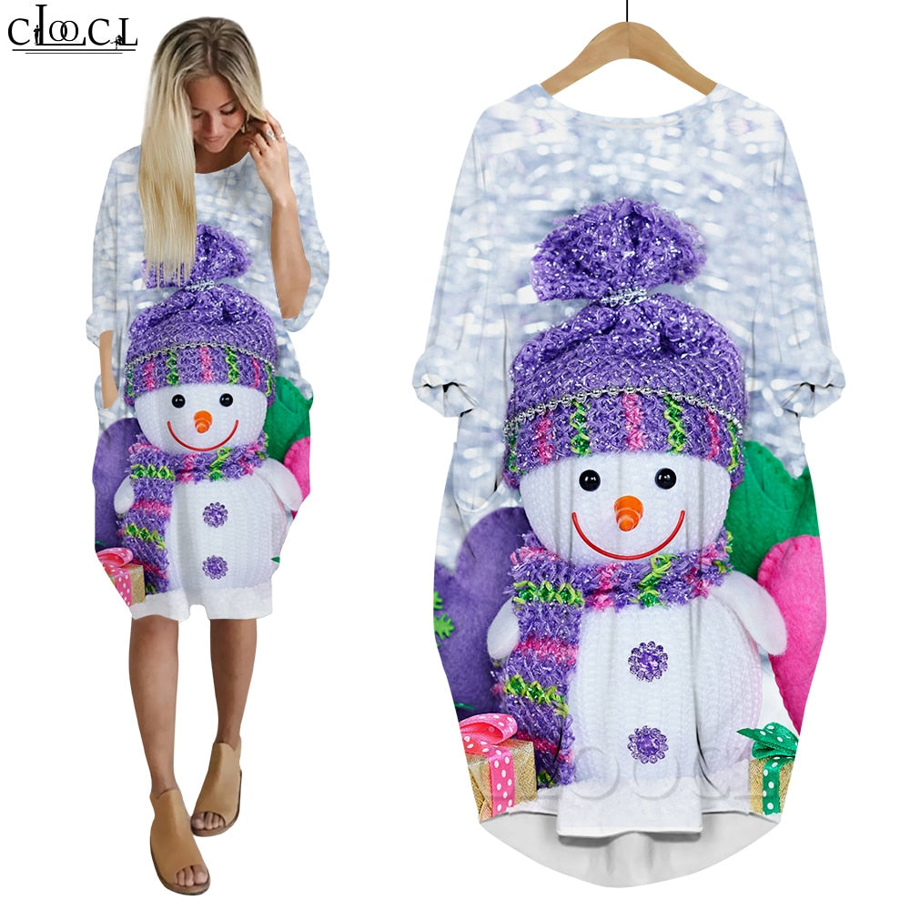Long Sleeve 3D Print Christmas Dress