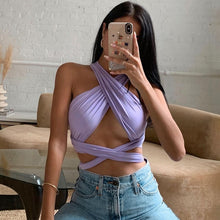 Load image into Gallery viewer, Sleeveless Strappy Cross Over Halter Wrap Crop Top
