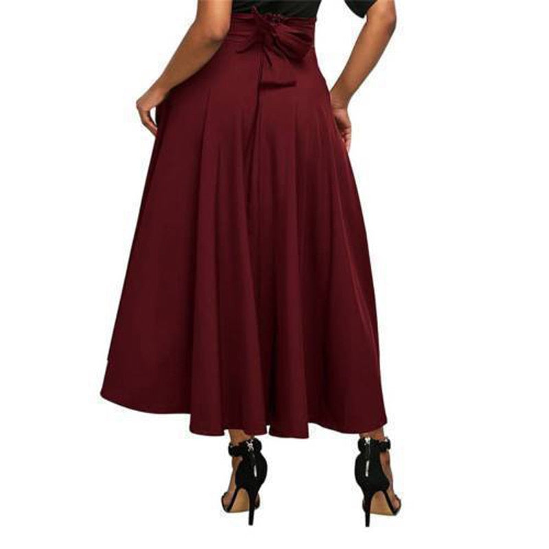 High Waist Pleated Flared A-Line Maxi Skirt