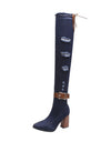 Denim Over The Knee Stretch High Heel Pointed Toe Boots