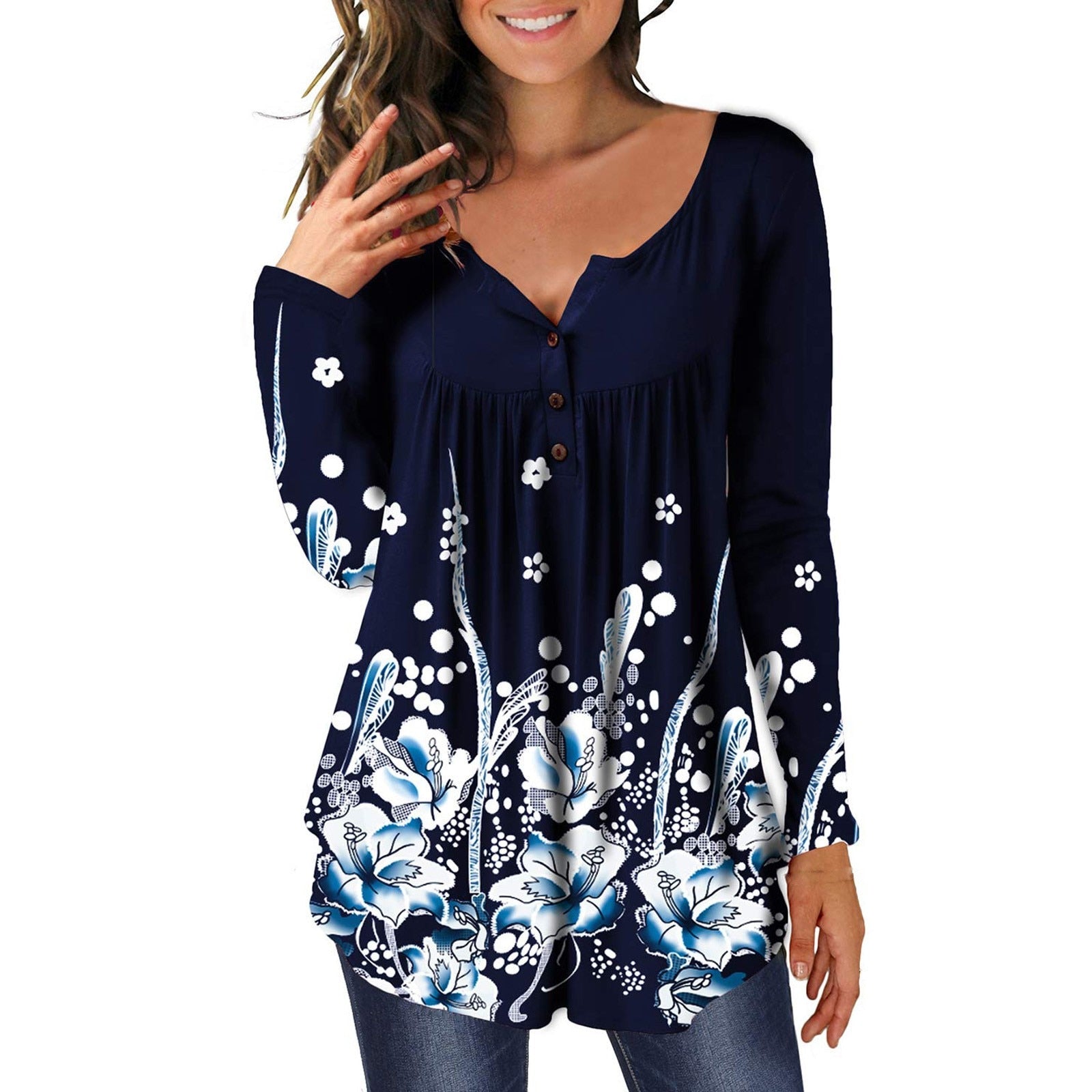 Round Neck Button tunic blouse