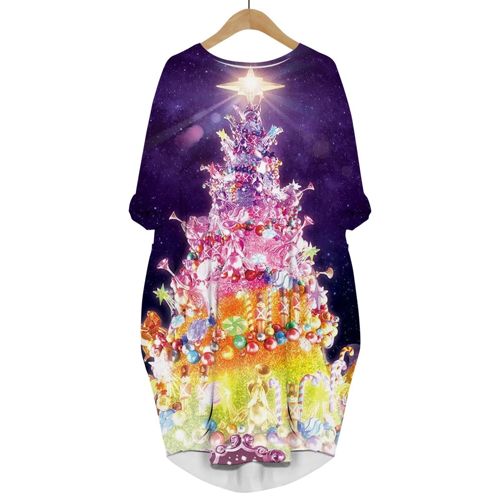 Long Sleeve 3D Print Christmas Dress