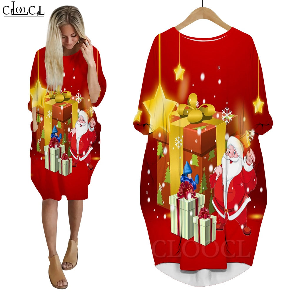 Long Sleeve 3D Print Christmas Dress