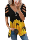 V-Neck Zipper Blouse Pullover
