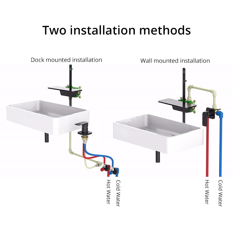 Waterfall Sink Faucet Shelf Basin Water Mixer Black Matte