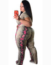 L-4XL Plus Size sexy snake print two pieces outfit
