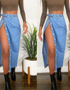High Waist High Slit Denim Skirt