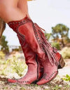 Mid Calf Pu Leather  Cowgirl Retro Boots