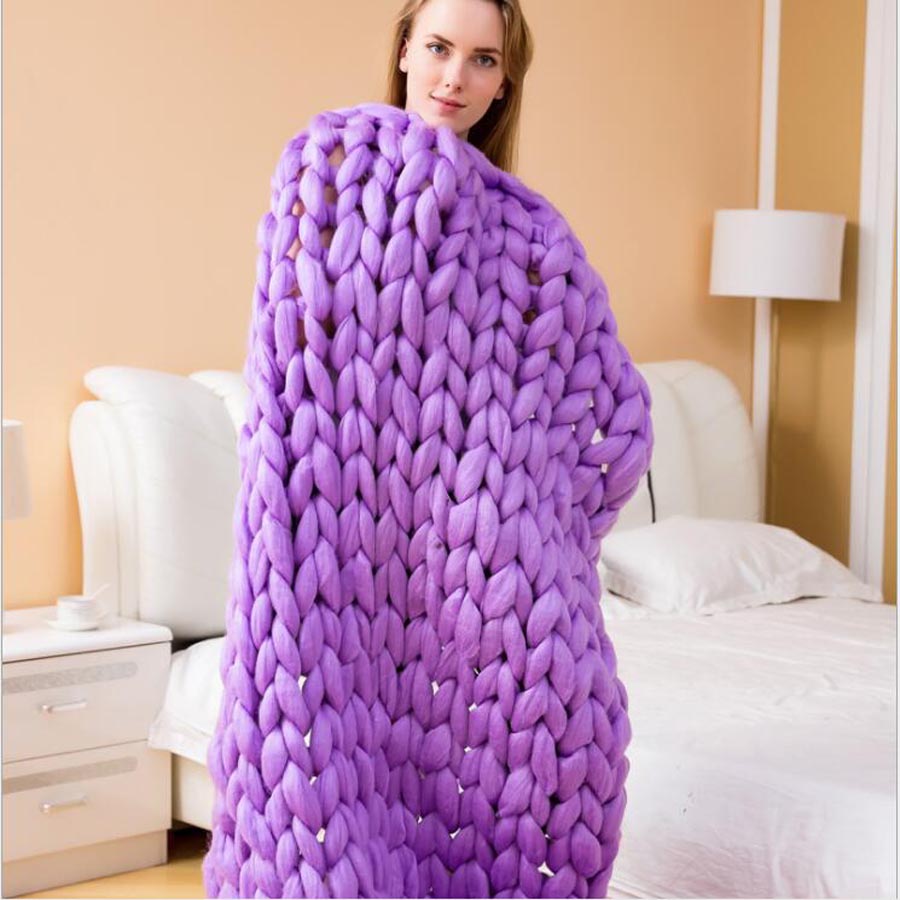 Thick knitted wool blanket
