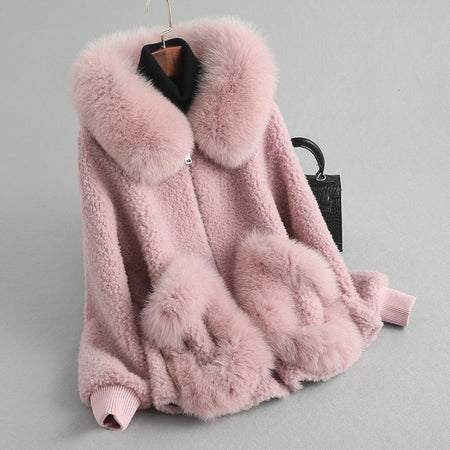 Winter Wool Warm Overcoat With Real Fox Fur