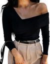 Off Shoulder Oblique Strapless Backless Long Sleeve Shirt