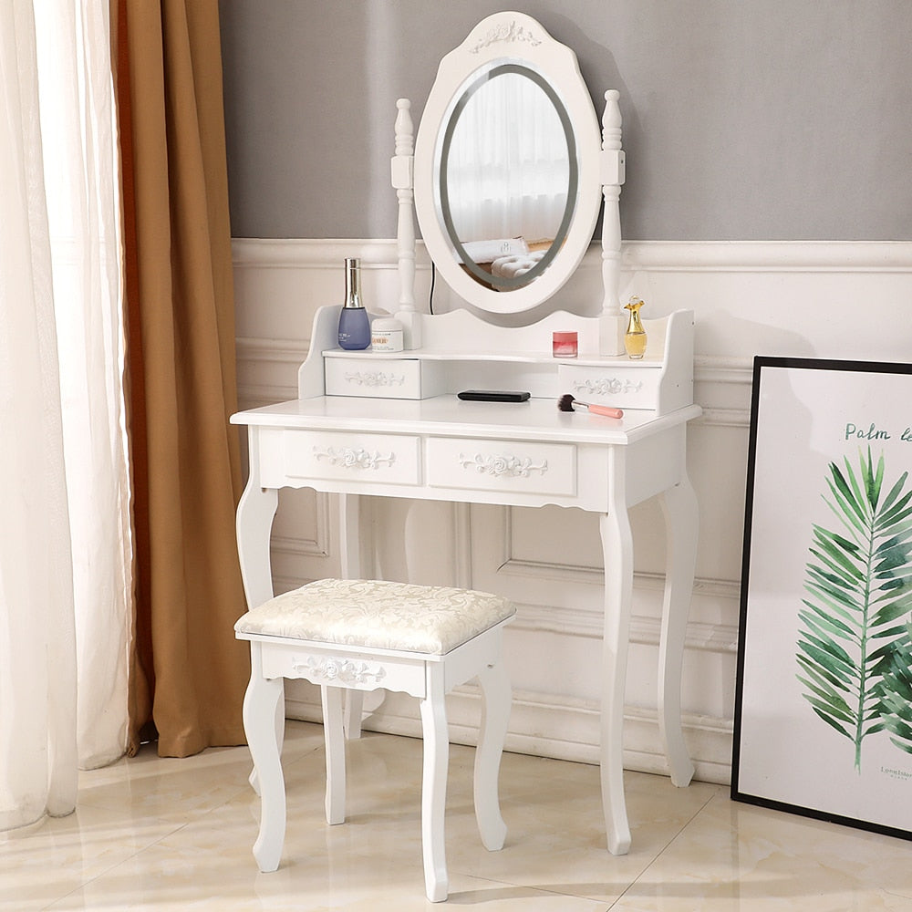 LED Single Mirror With 4 Drawers Vanity Makeup Table