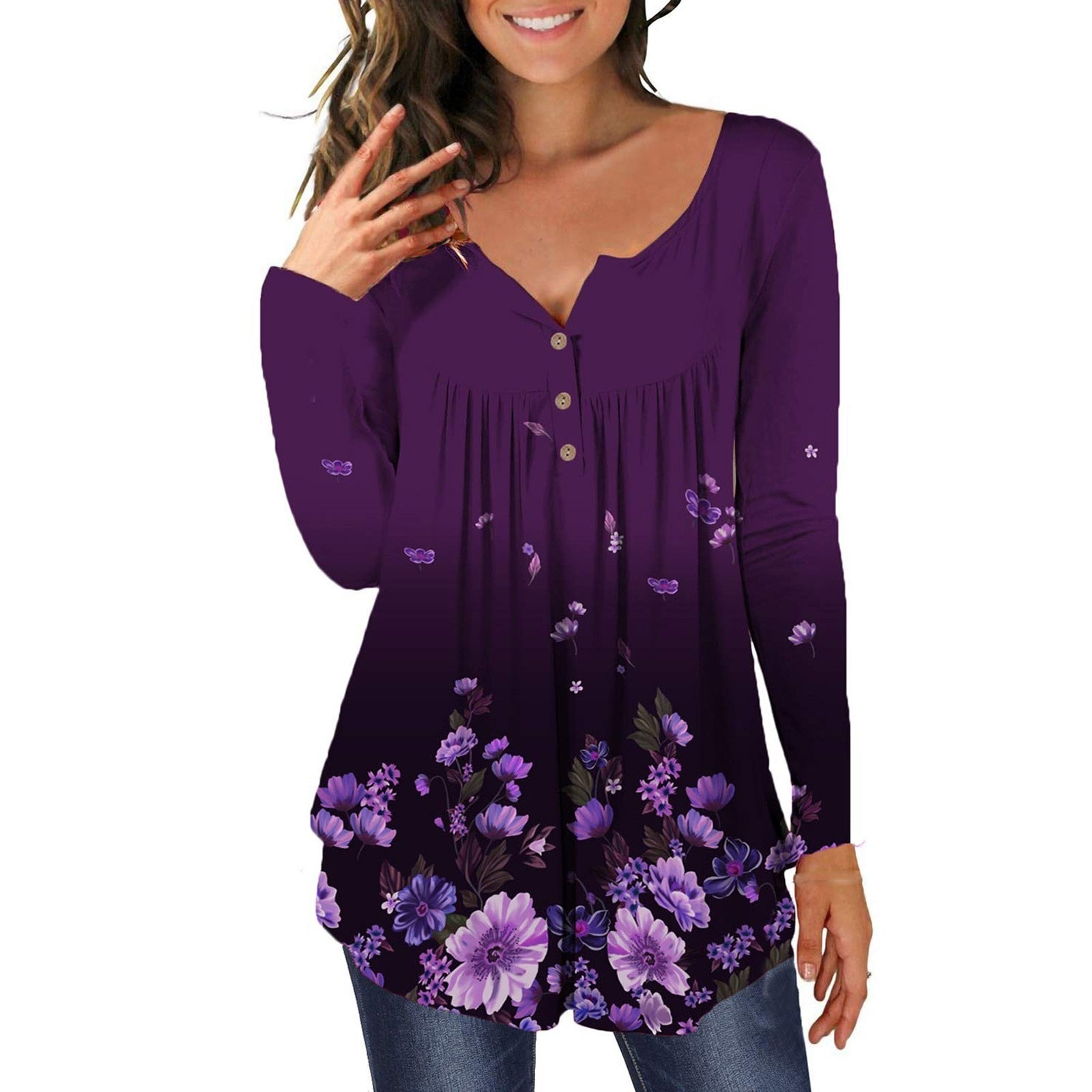 Round Neck Button tunic blouse