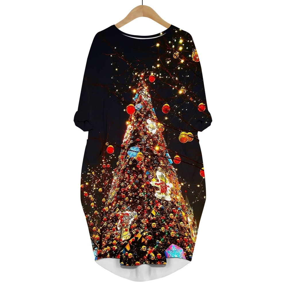 Long Sleeve 3D Print Christmas Dress
