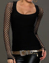 Slim Low Cut Long Sleeve Net Top