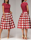 Polka Dot Patchwork Short Sleeve Round Neck Midi Swing Dress