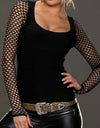 Slim Low Cut Long Sleeve Net Top