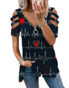 V-Neck Zipper Blouse Pullover