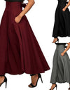 High Waist Pleated Flared A-Line Maxi Skirt