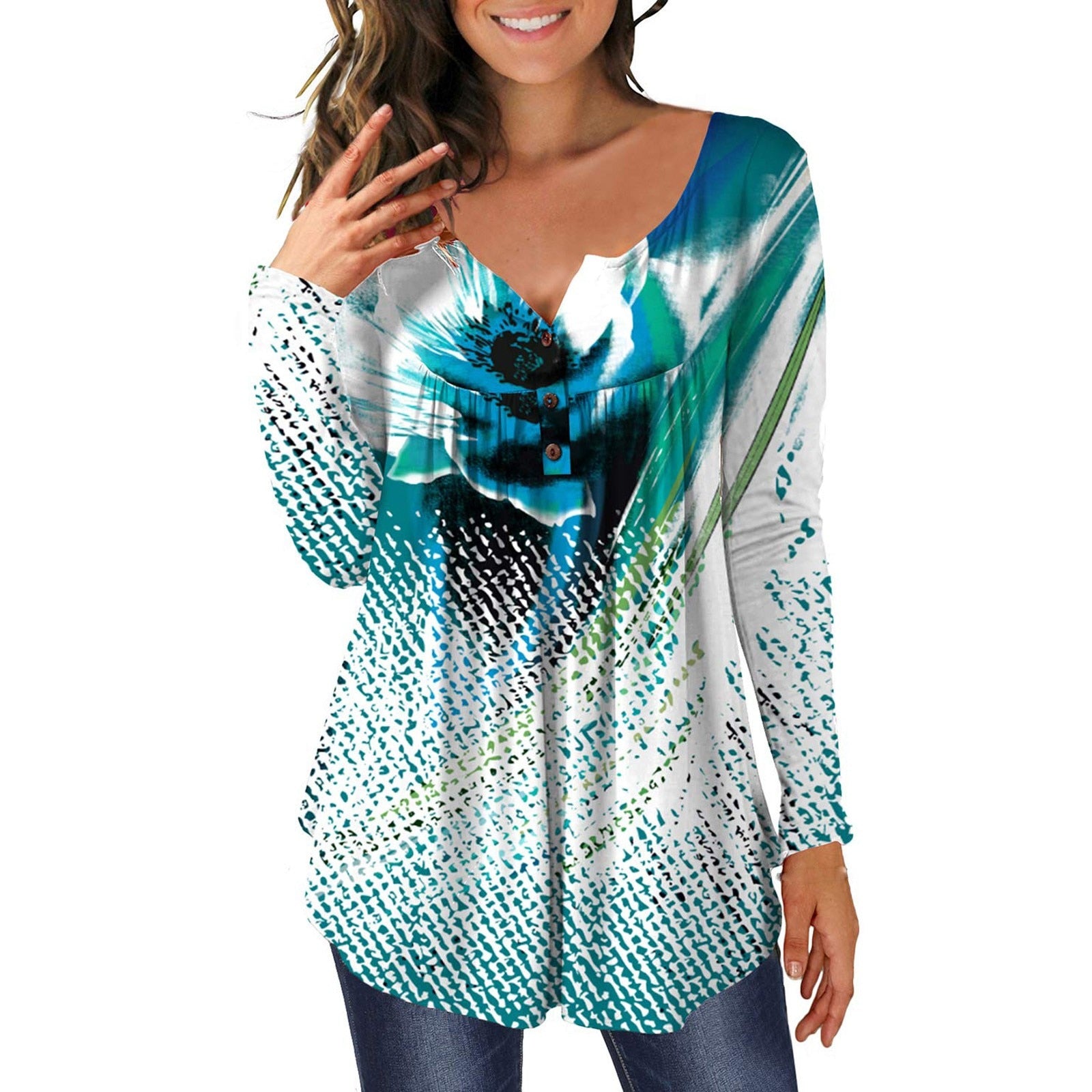 Round Neck Button tunic blouse