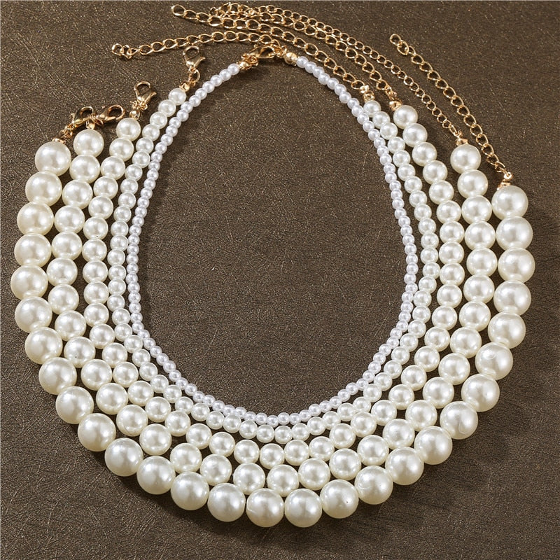 Elegant White Imitation Pearl Choker Necklace