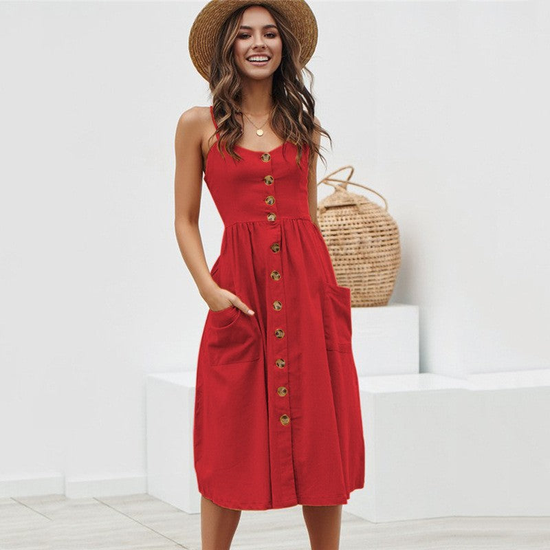 Casual Print Sexy Spaghetti Strap V-Neck Sundress