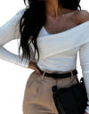 Off Shoulder Oblique Strapless Backless Long Sleeve Shirt