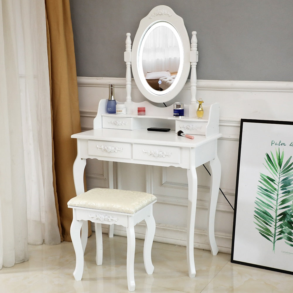 LED Single Mirror With 4 Drawers Vanity Makeup Table