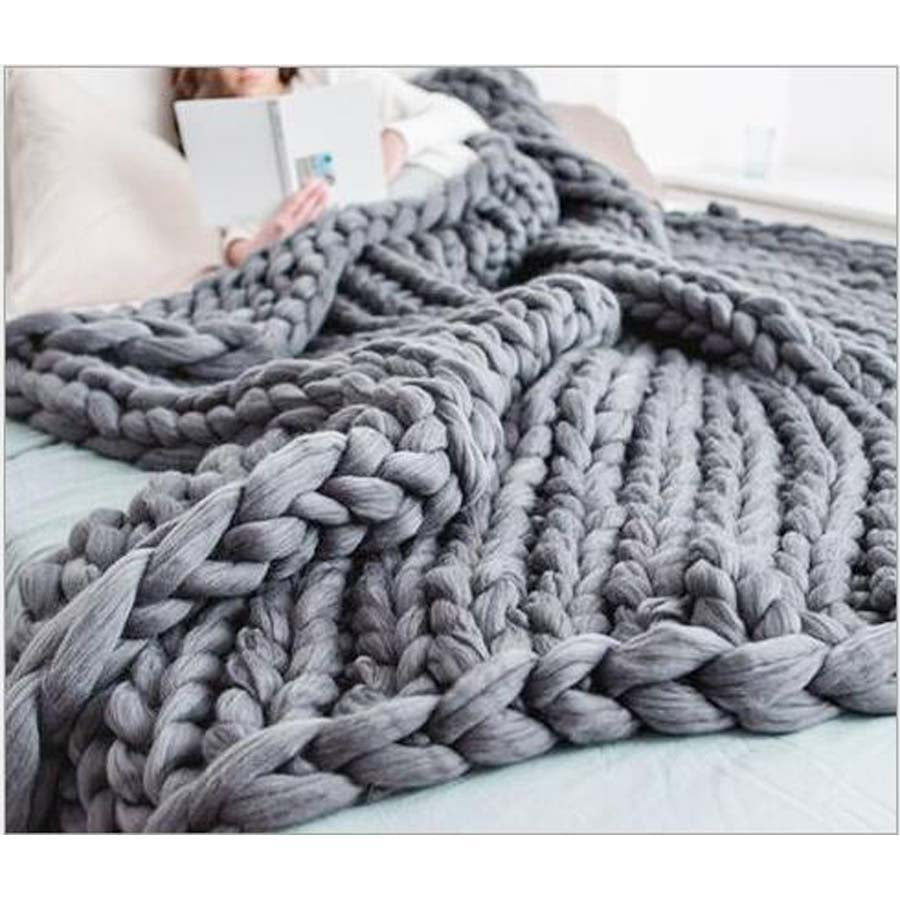 Thick knitted wool blanket