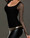 Slim Low Cut Long Sleeve Net Top