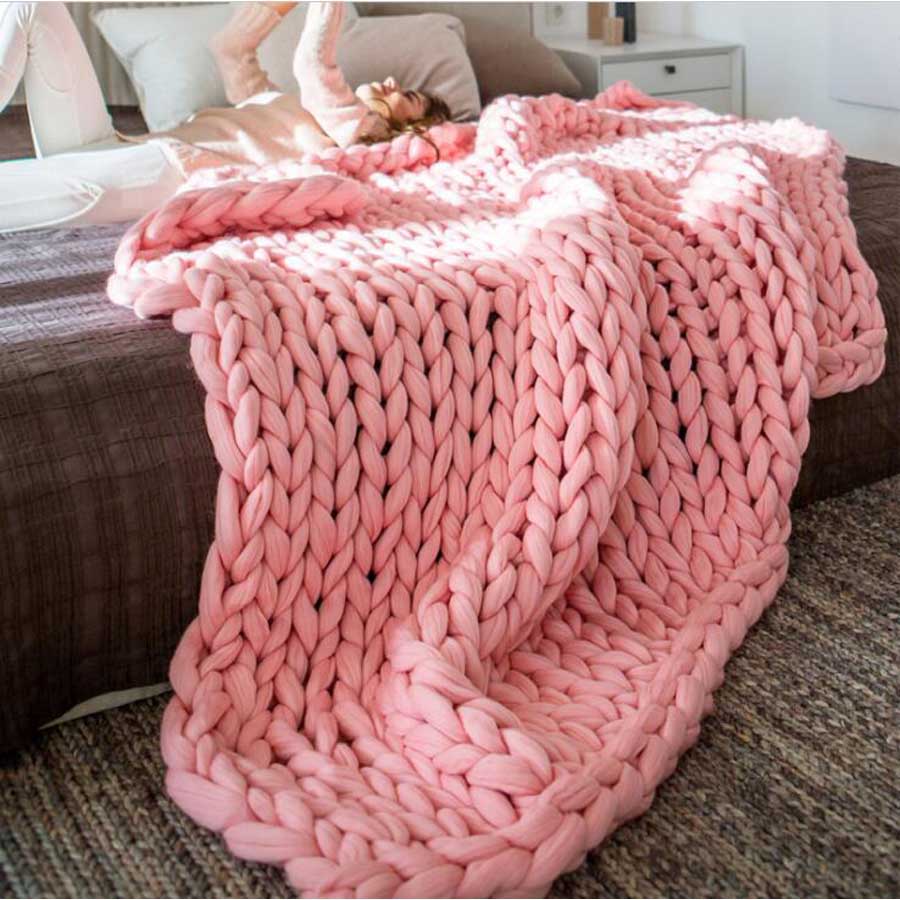 Thick knitted wool blanket