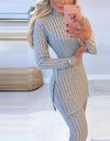 2pcs Long Sleeve Ribbed High Waist Pants Set